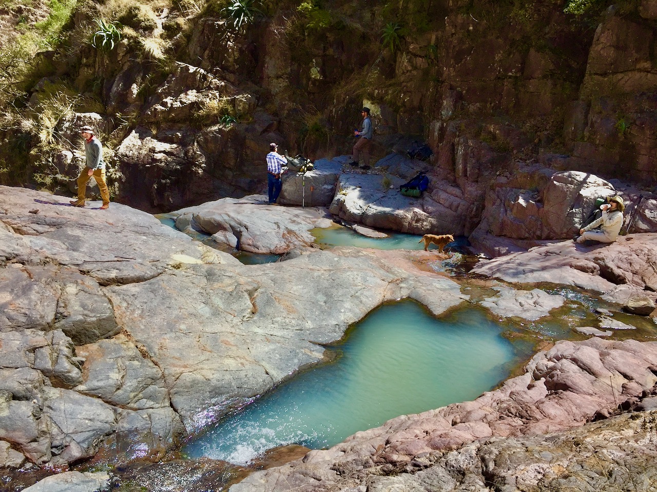 Copper Canyon Trails Guided Backpacking on the Pamachi Loop. Our first lunch spot offers sun or shde, and a spacious area to kick off your shoes..